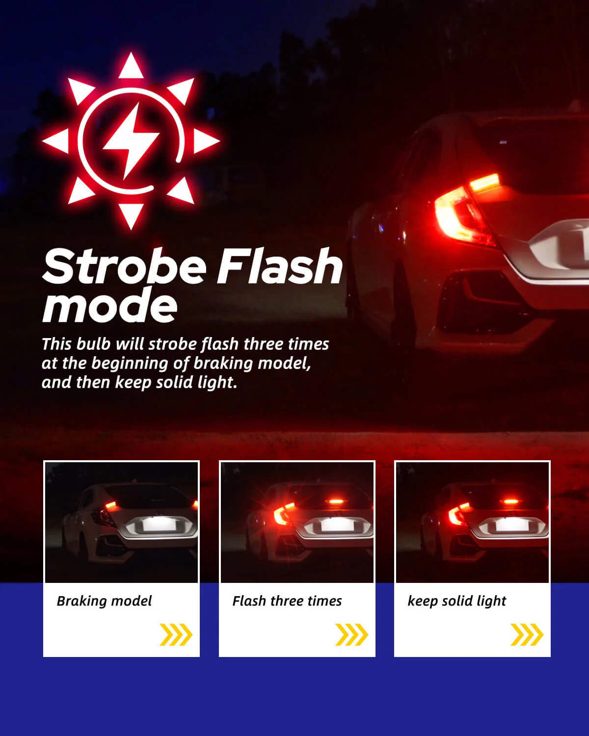 3157 LED Strobe Brake Super Bright Tail Light Bulbs 2800LM, 6500K Red 2 PCS - Image 6