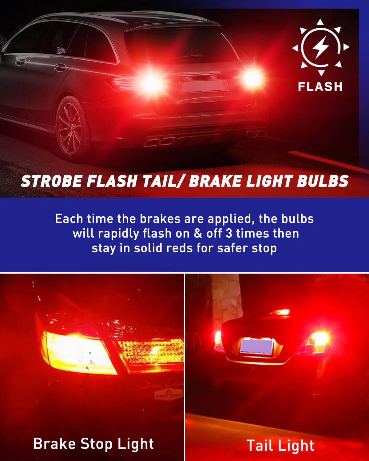 7443 LED Brake Light Bulb 2800LM Flashing Strobe Blinking 6000K Red 2 PCS - Image 7