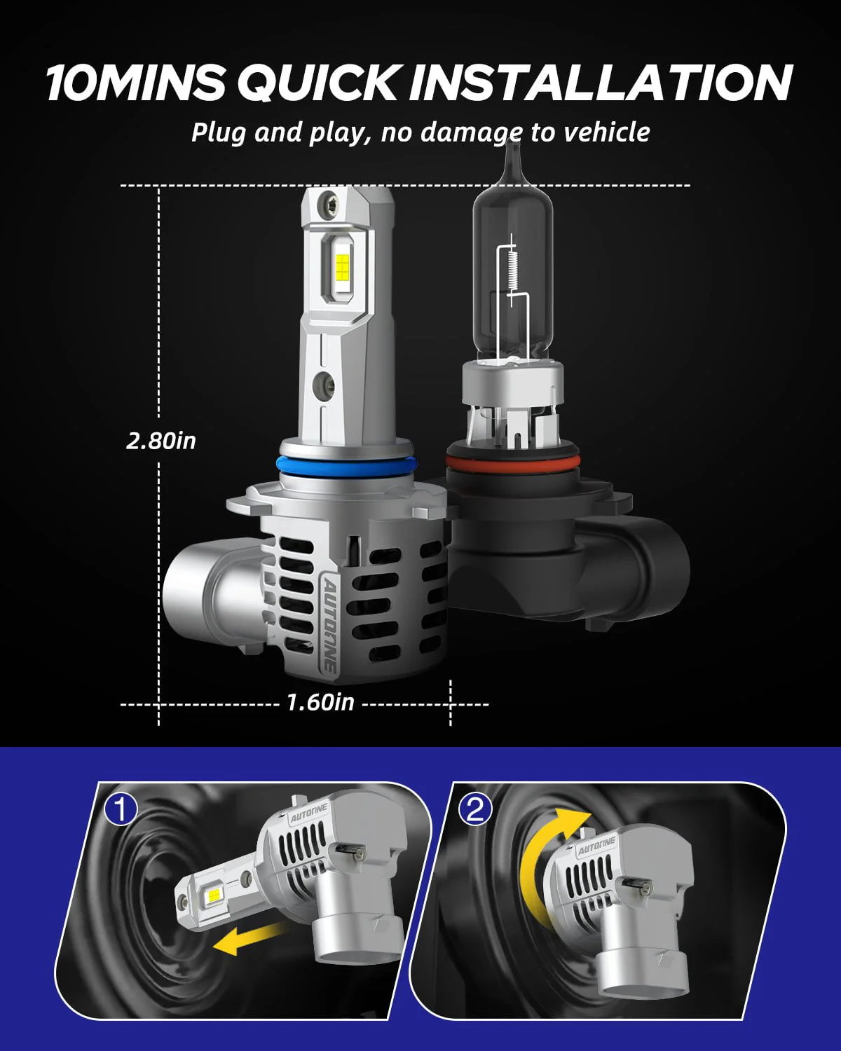 9005 HB3 LED Automotive Headlight Bulbs 22000LM 6500K White 2 PCS - Image 8