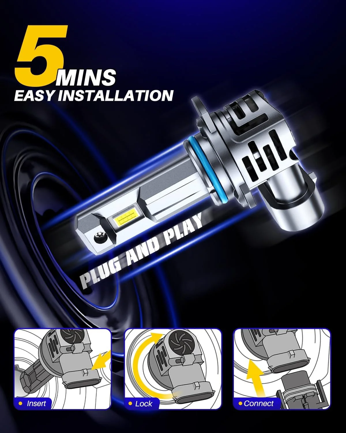 AUTOONE 9012 LED Bulb, 800% Brighter, 3 Min Quick Install, 20 Years Lifespan, No Flicker, 99% Compatibility - Image 3