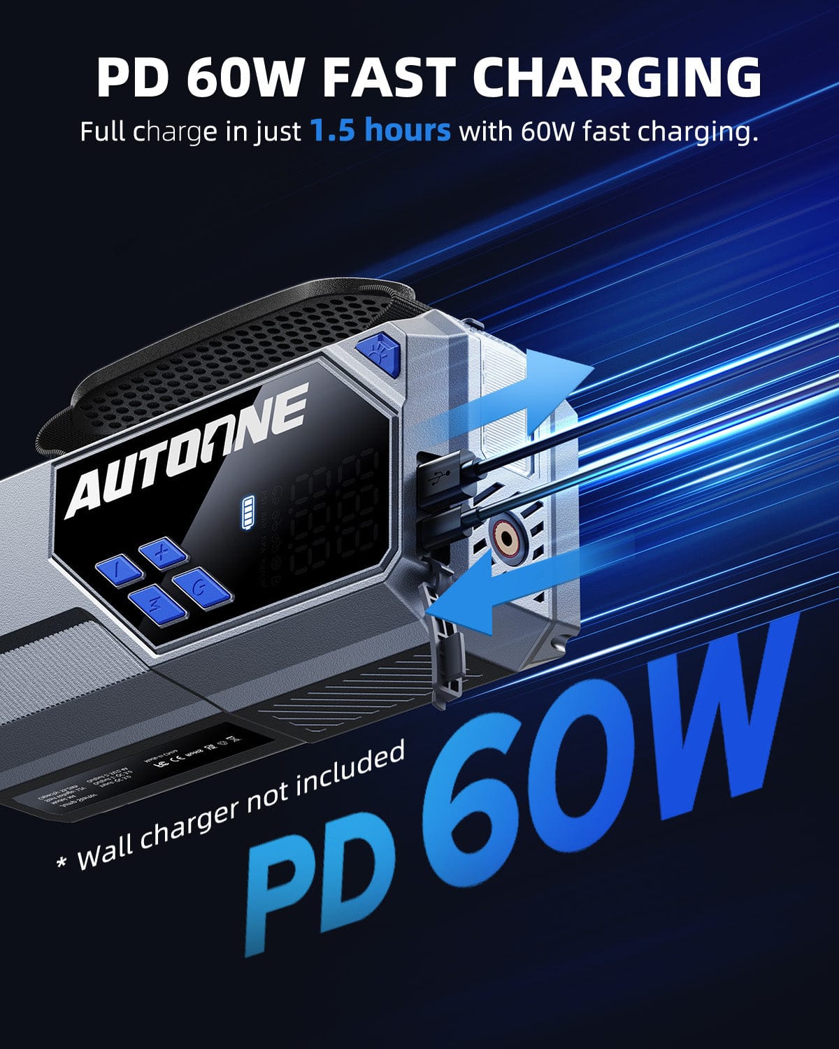 AUTOONE 10000A Jump Starter with Air Compressor, 24000mAh Portable Car Battery Booster Jumper Starter Pack (All Gas & Diesel) Jump Box with Tire Inflator, Jumper Cables, Type C, 60W Charging, Light - Image 5