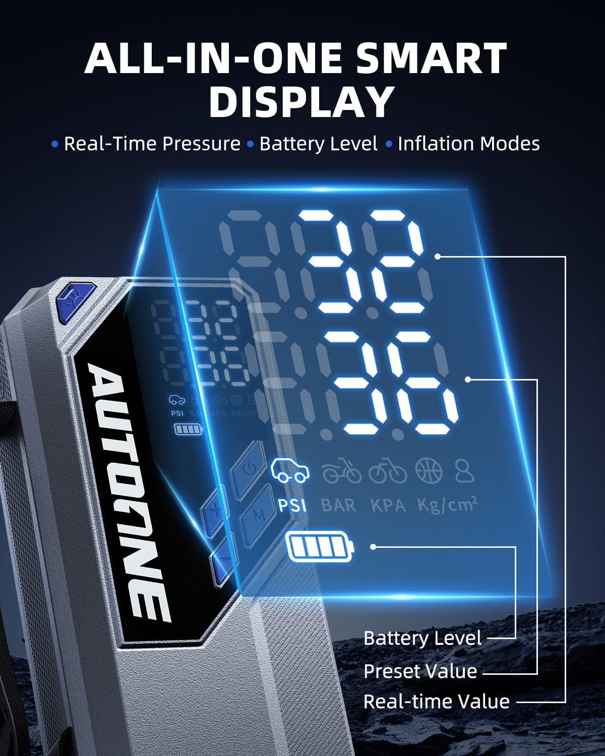 AUTOONE 10000A Jump Starter with Air Compressor, 24000mAh Portable Car Battery Booster Jumper Starter Pack (All Gas & Diesel) Jump Box with Tire Inflator, Jumper Cables, Type C, 60W Charging, Light - Image 8