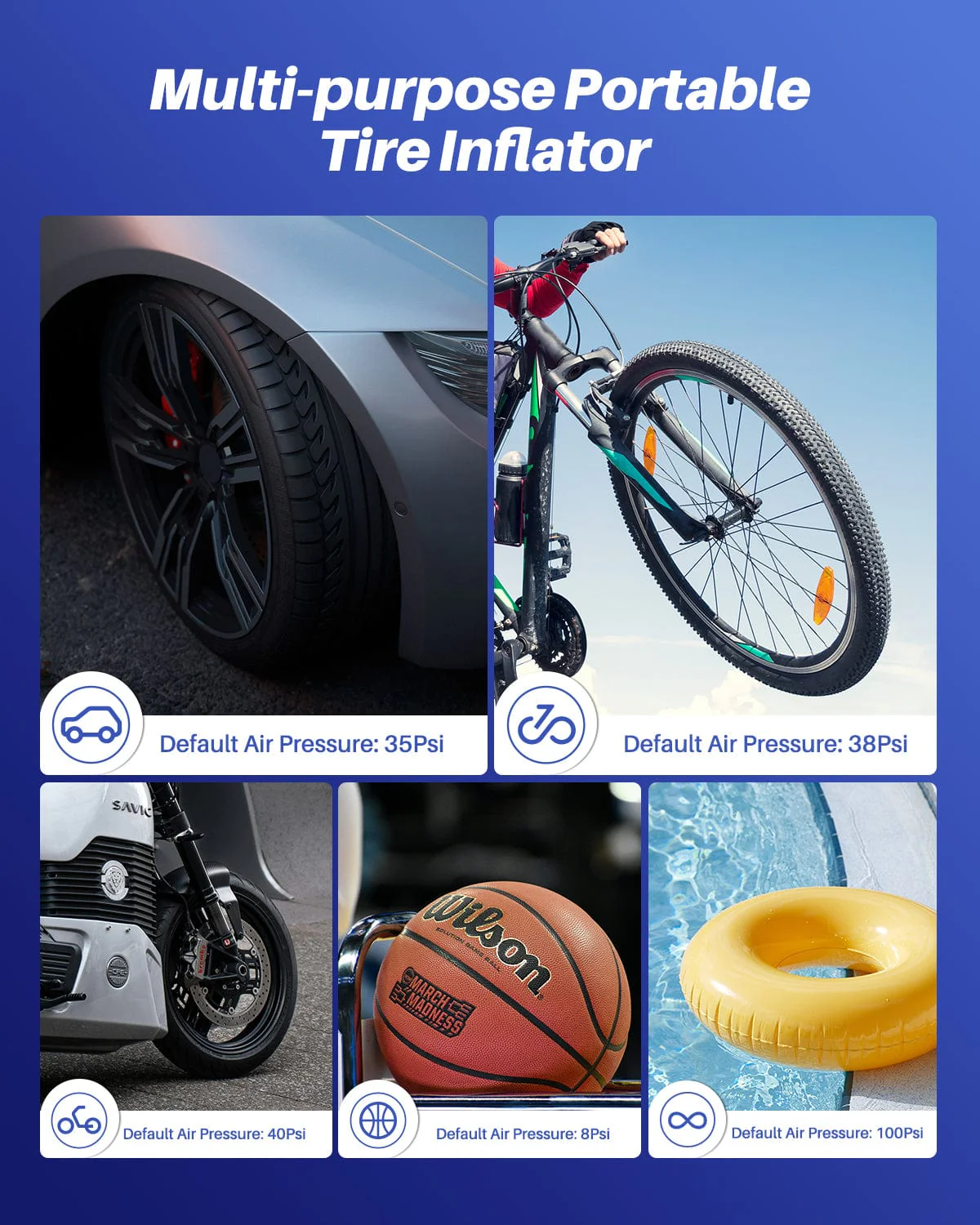 AUTOONE 150PSI Portable Tire Inflator, 3X Faster Cordless Air Pump for Car, Motorcycle, Bike, Ball & More - Image 6