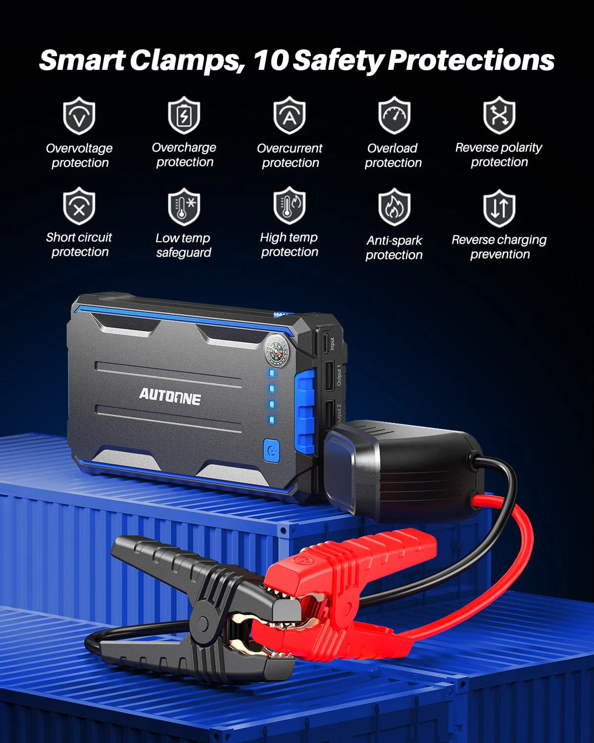 AUTOONE 4000A Car Jump Starter, Battery Jumper Starter Portable for Compact Car Up to 10.0L Gas and 8.0L Diesel Engine Jump Box with Jumper Cables, USB Output and LED Light - Image 4