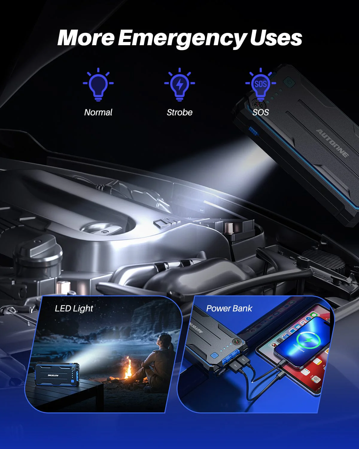 AUTOONE 4000A Car Jump Starter, Battery Jumper Starter Portable for Compact Car Up to 10.0L Gas and 8.0L Diesel Engine Jump Box with Jumper Cables, USB Output and LED Light - Image 6