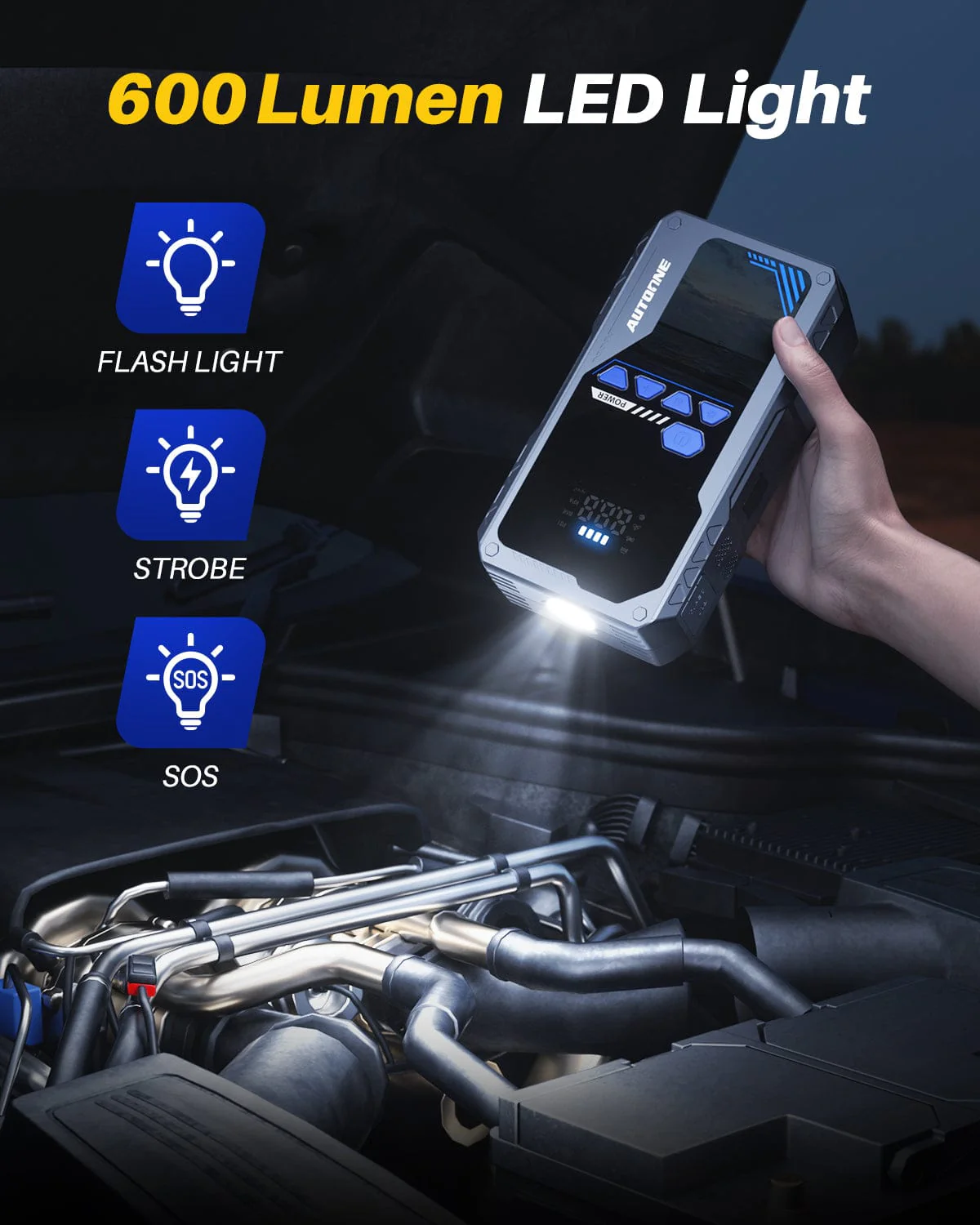 AUTOONE 8000A Jump Starter with Air Compressor (All Gas/12L Diesel), 150PSI Car Jumper Starter Portable, Jump Box Tire Inflator with LED Flashlight, LCD Display, Storage Case - Image 8