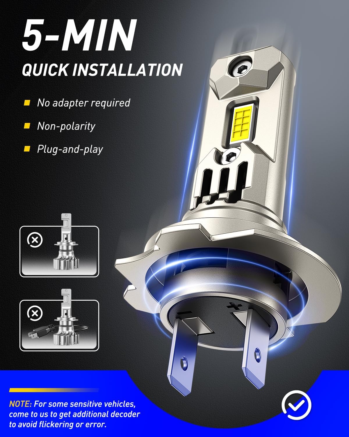 AUTOONE H7 LED Bulb, 800% Brighter, 5 Min Quick Install, 20 Years Lifespan, No Flicker, 99% Compatibility, Pack of 2 - Image 4