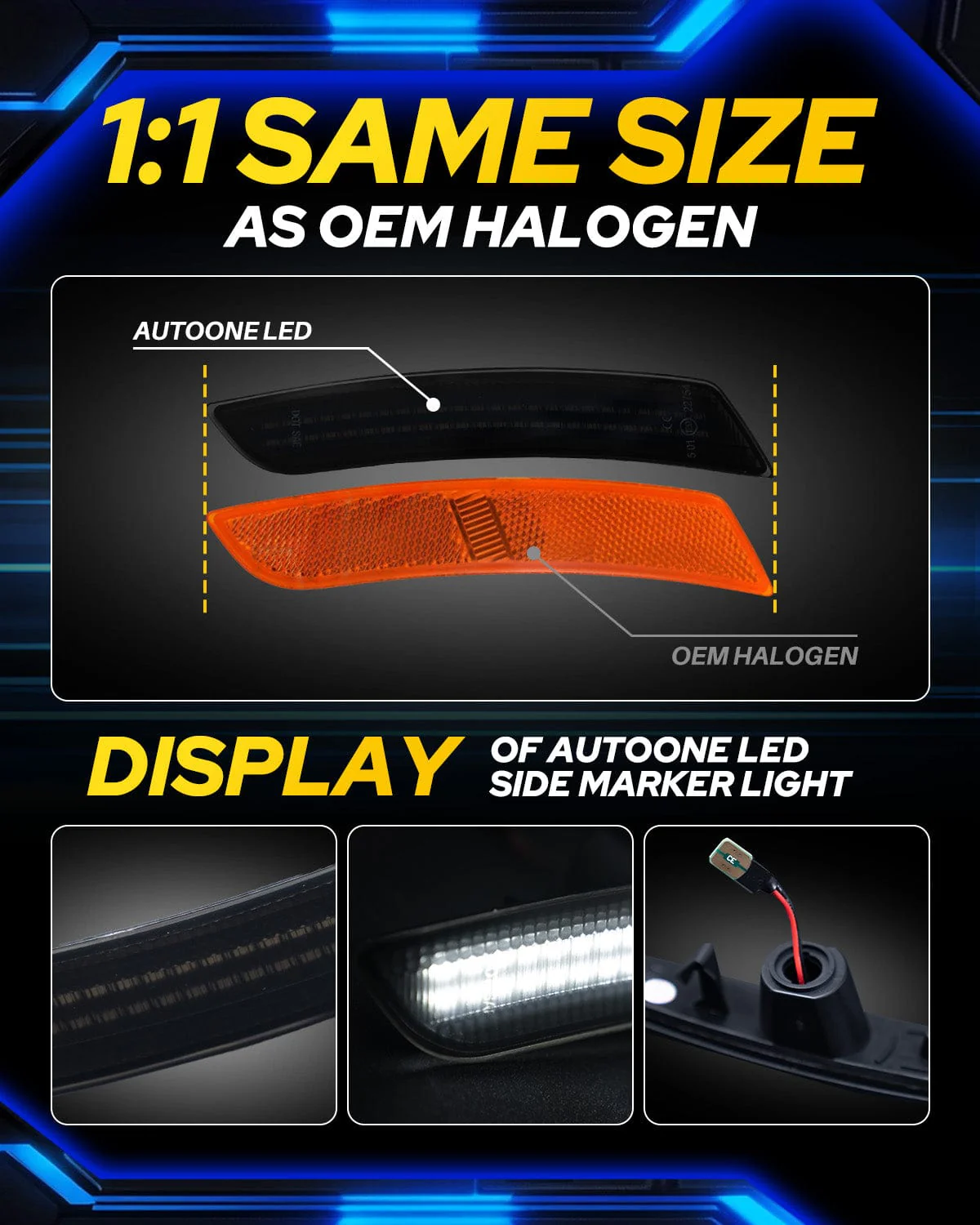 AUTOONE LED Side Marker Lights Compatible With Chevrolet Camaro 2016-2023, Front & Rear Fender Smoked Lens White Light Side Markers, 4PCS - Image 4