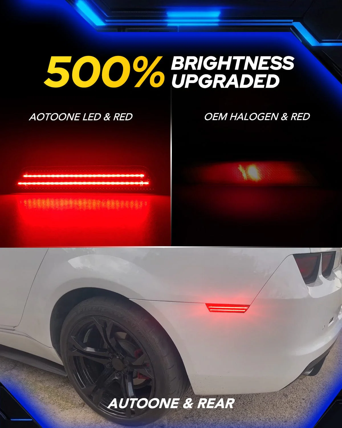 AUTOONE LED Side Marker Lights Red & Yellow Compatible With 5th Gen Chevy Camaro 2010-2015, Turn Signal Amber & Brake Light Red - Image 3