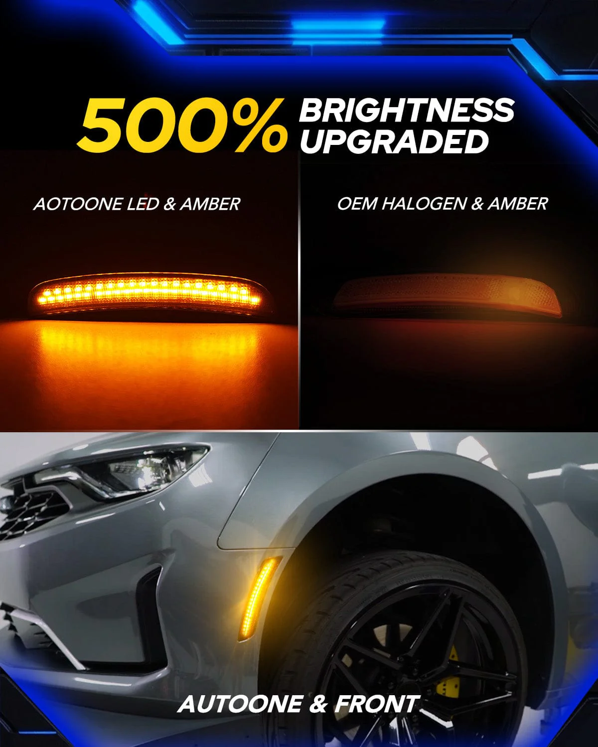 AUTOONE LED Side Marker Lights Compatible with Dodge Charger 2015-2023, Front & Rear Fender Side Markers, Smoked Lens - Image 3