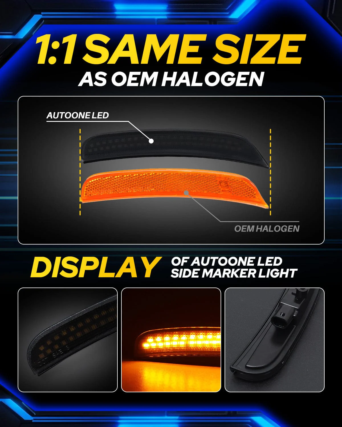 AUTOONE LED Side Marker Lights Compatible with Dodge Charger 2015-2023, Front & Rear Fender Side Markers, Smoked Lens - Image 4