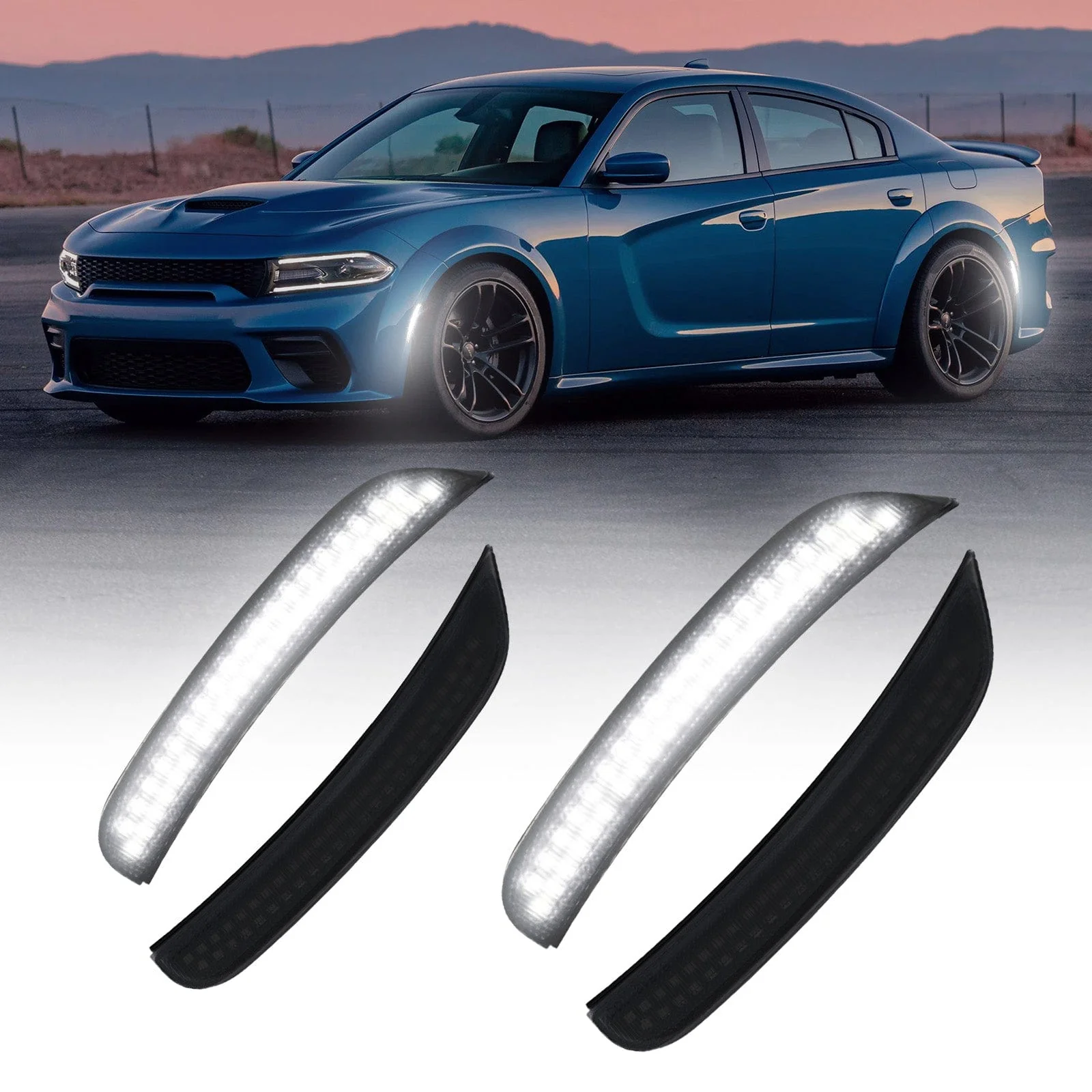 AUTOONE LED Side Marker Lights Compatible with Dodge Charger 2015-2023, Front & Rear Fender Side Markers, Smoked Lens - Image 8