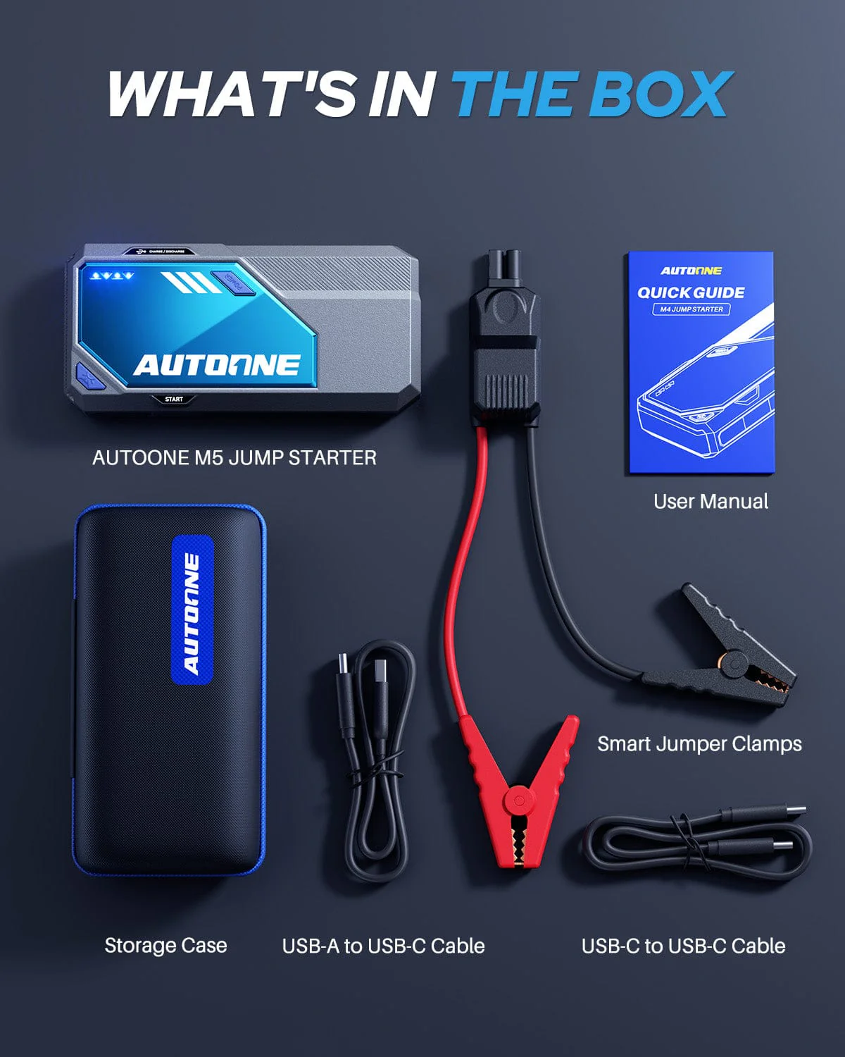AUTOONE M5 9000A Car Jump Starter 12V Battery Jumper Starter Portable (All Gas/All Diesel) 168W DC Jump Box for Car Battery with Built-in Booster, Type-C Fast Charge & Jumper Cables Jump Pack - Image 7