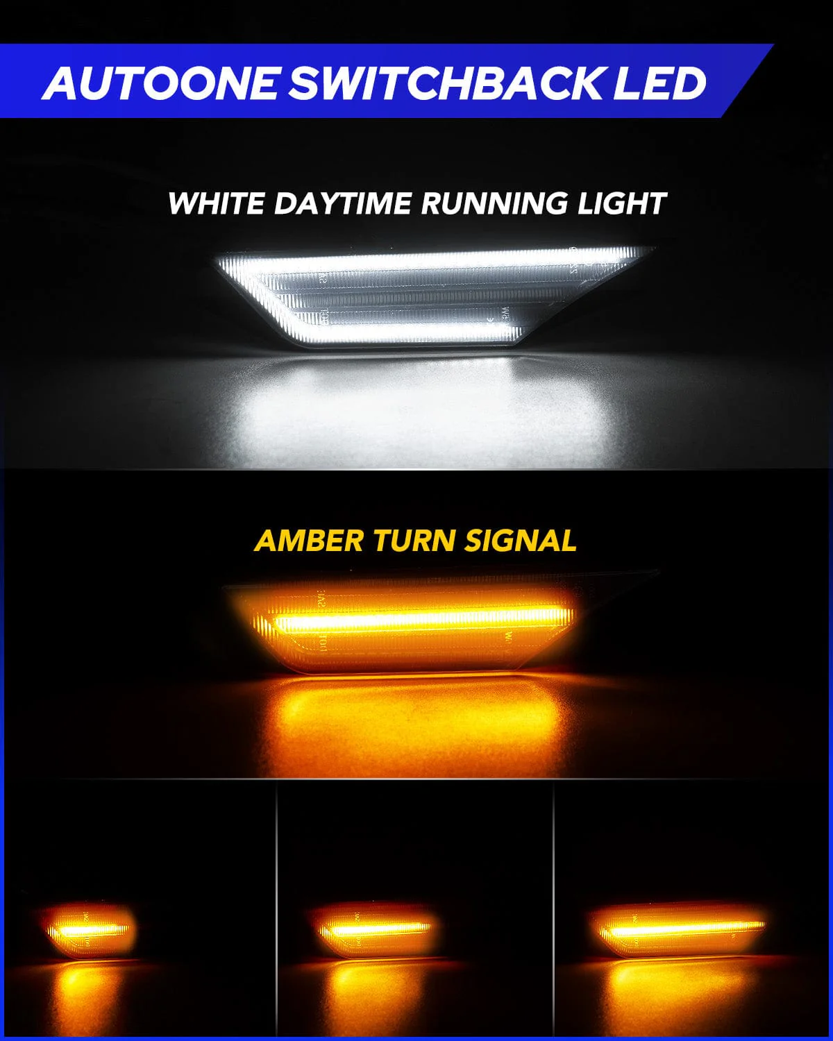AUTOONE Switchback LED Side Marker Lights Compatible With 10th Gen Honda Civic 2016-2021, Amber Yellow Turn Signals & White DRL - Image 3
