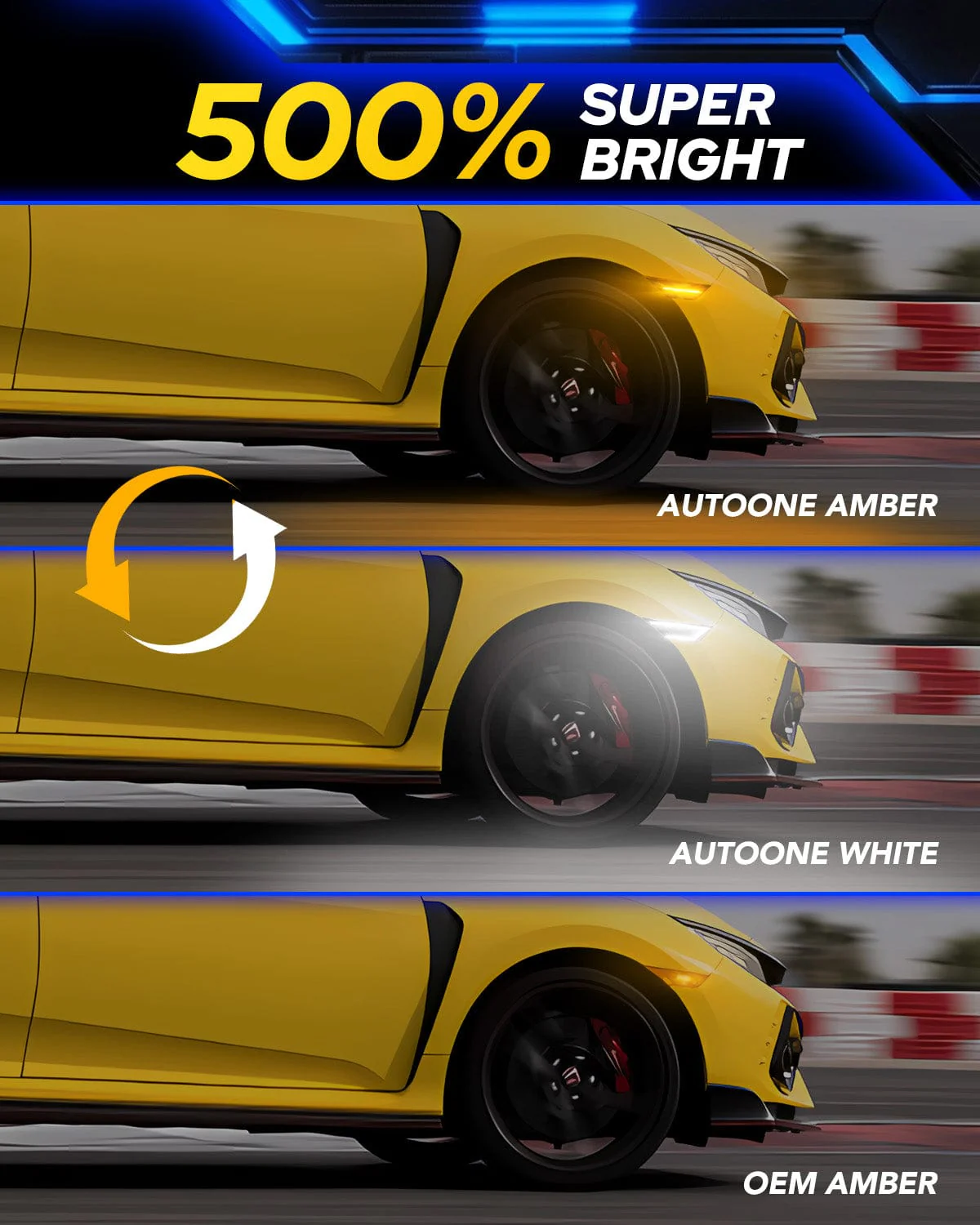 AUTOONE Switchback LED Side Marker Lights Compatible With 10th Gen Honda Civic 2016-2021, Amber Yellow Turn Signals & White DRL - Image 4