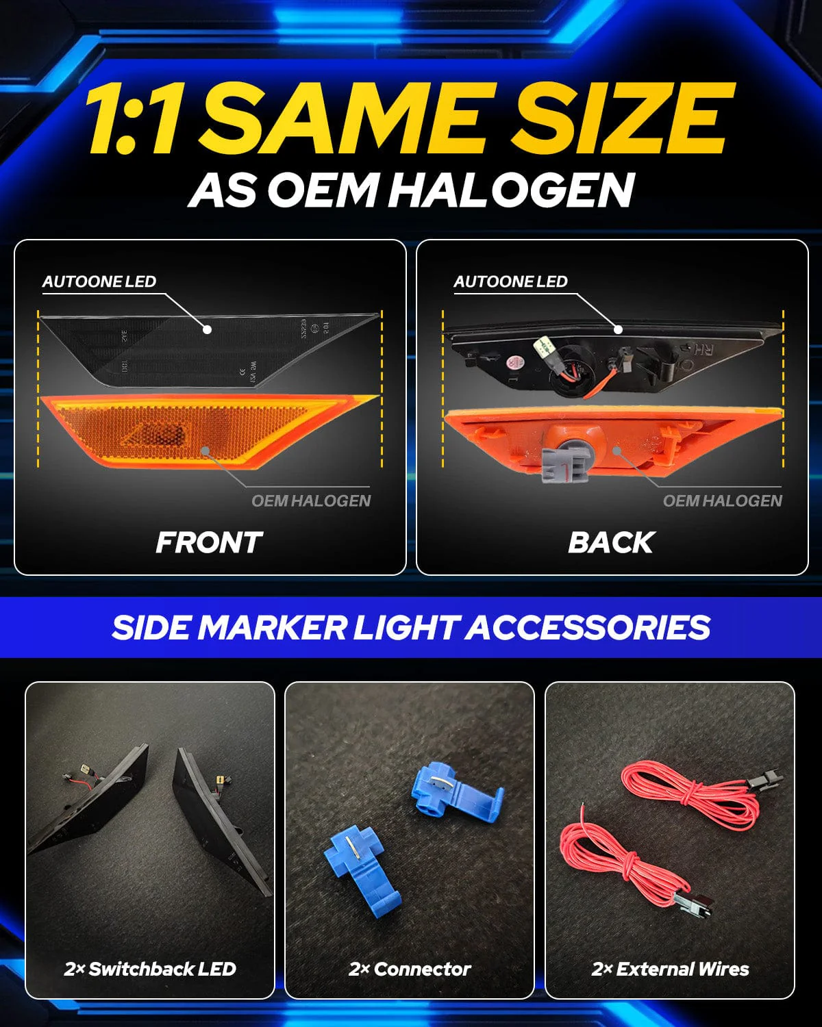 AUTOONE Switchback LED Side Marker Lights Compatible With 10th Gen Honda Civic 2016-2021, Amber Yellow Turn Signals & White DRL - Image 5