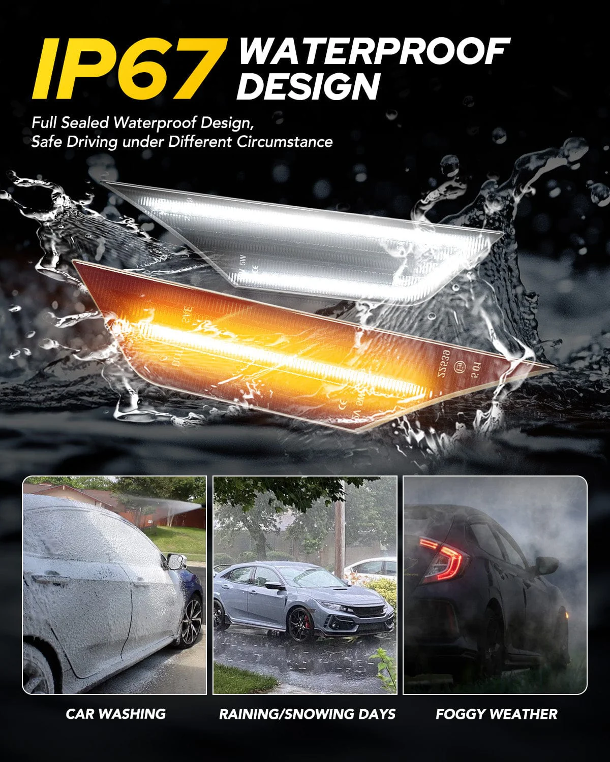 AUTOONE Switchback LED Side Marker Lights Compatible With 10th Gen Honda Civic 2016-2021, Amber Yellow Turn Signals & White DRL - Image 6