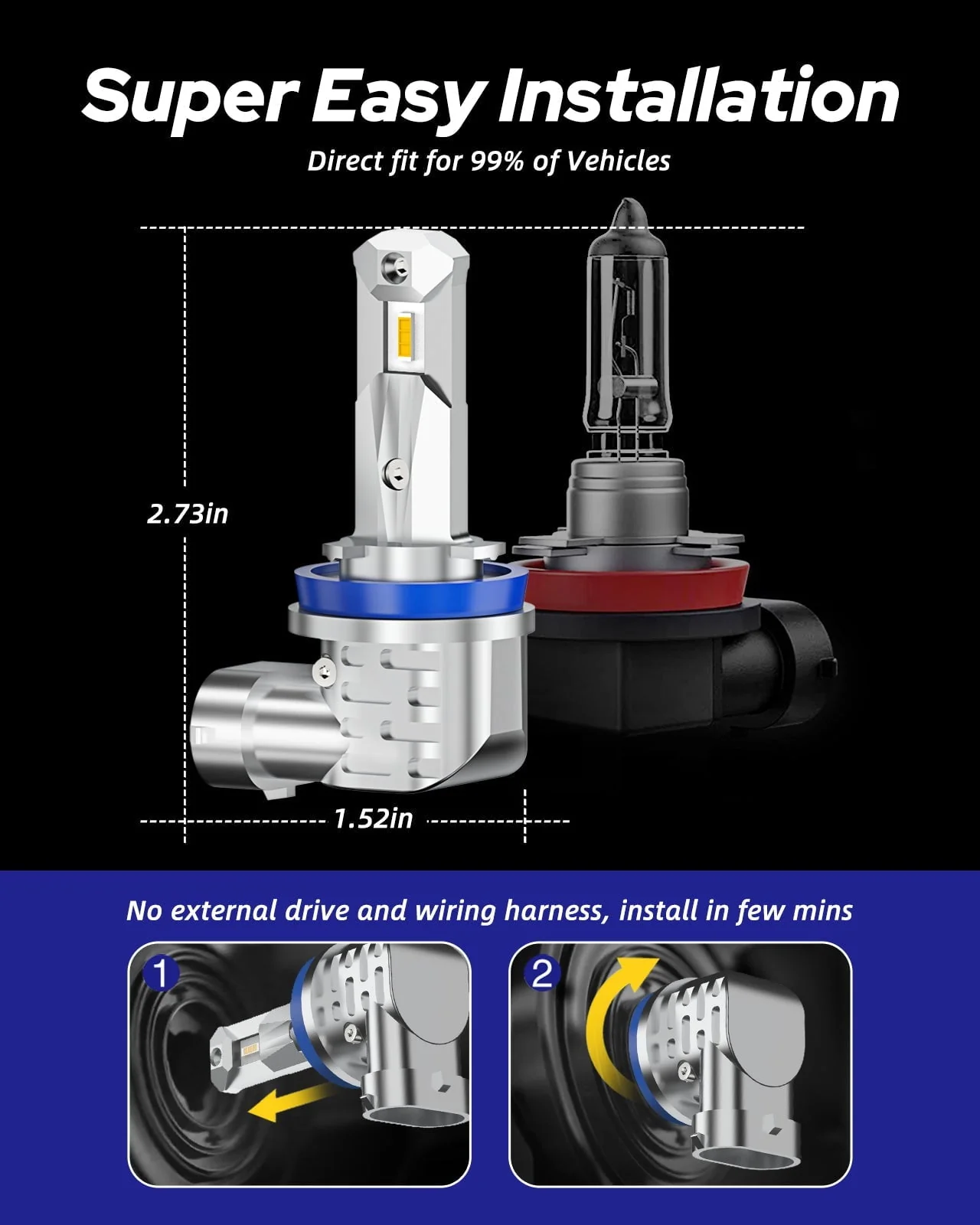 H11 H8 H9 LED Bulbs 6000K Gold Yellow 16000LM Fog Light Bulbs - Image 8