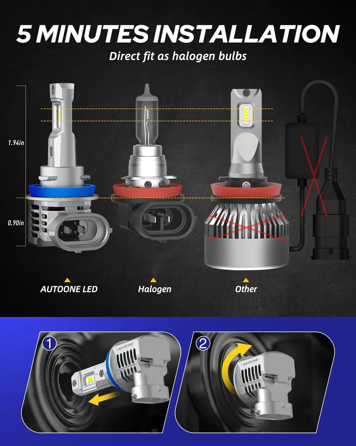 H11 LED Bulbs H8 H9 Fog Light 100W 22000LM 5-MIN Quick Installtion 6500K White Long Lasting - Image 8