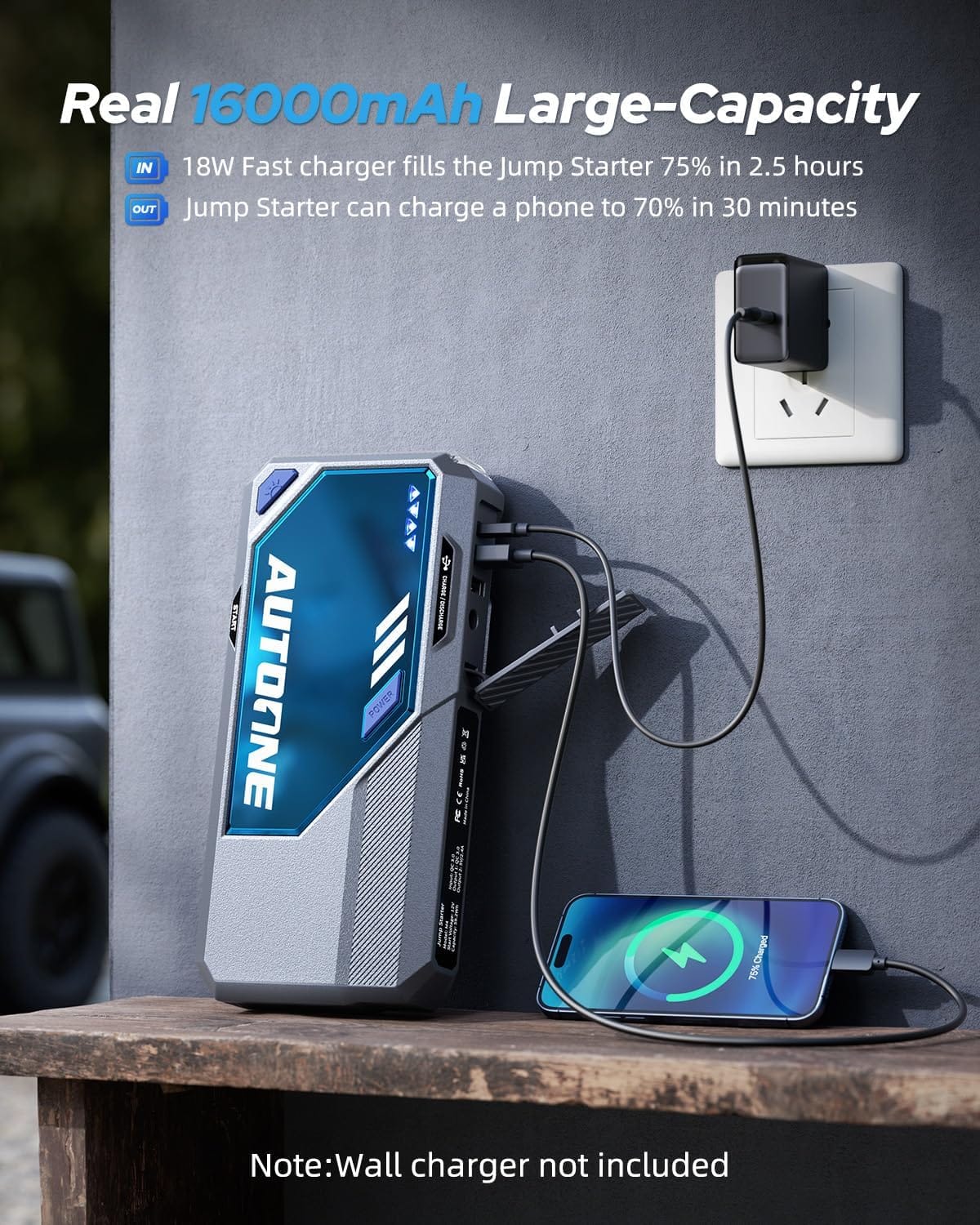 AUTOONE M4 Jump Starter 8000A Car Battery Jumper Starter Portable, 12V Jump Pack (All Gas/12L Diesel) Jump Box for Car Battery with Built-in Booster, Storage Case, LED Light, Jumper Cables - Image 6