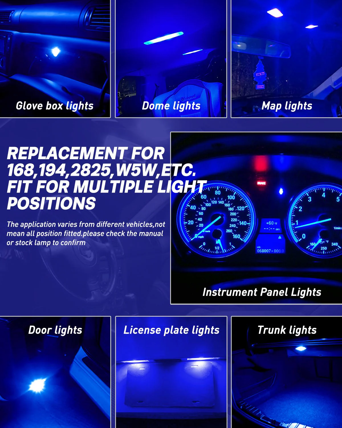 T10 168 2825 W5W 194 LED Bulb Blue Interior & Exterior Car Lights 2 PCS - Image 5