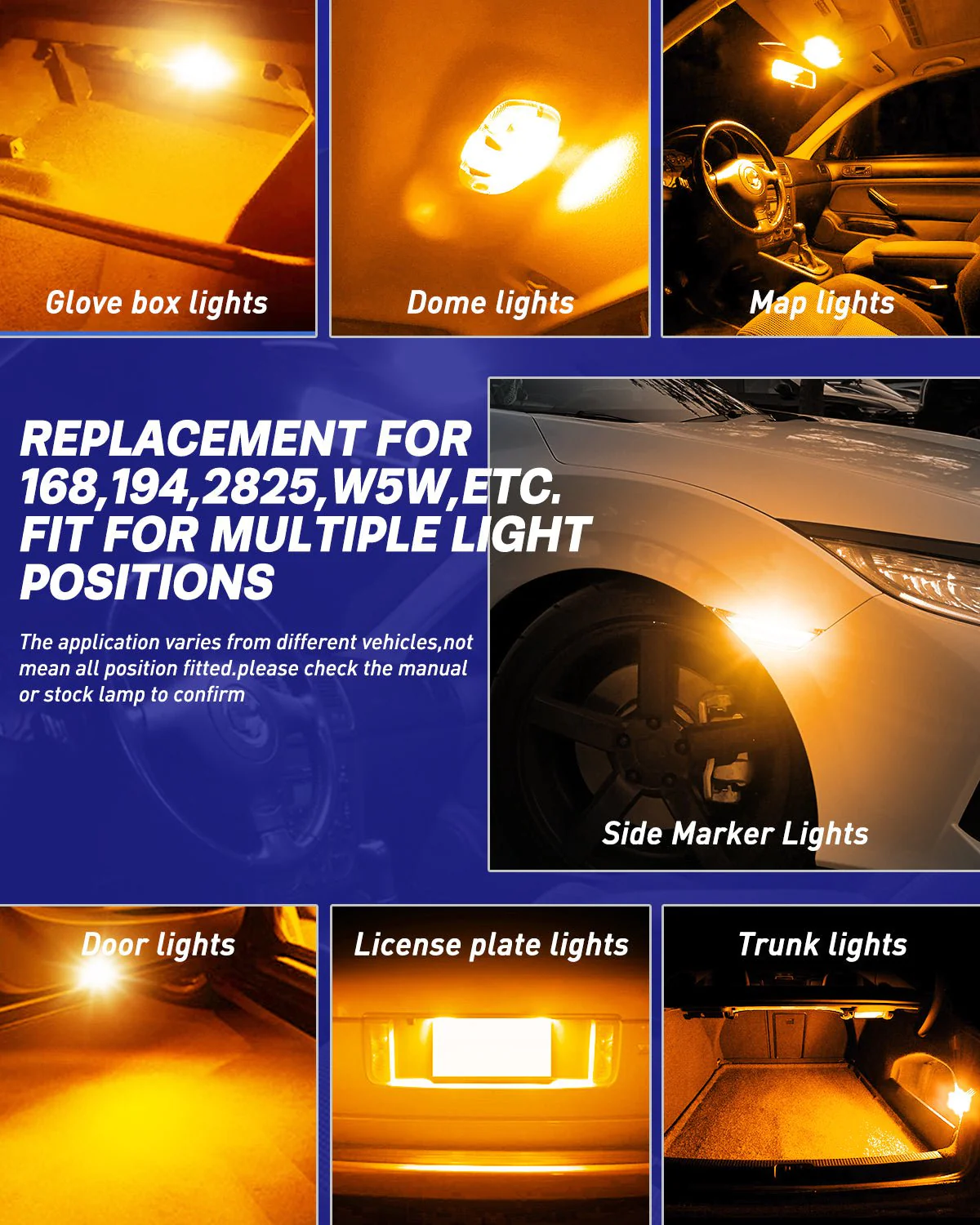 T10 168 2825 W5W 194 LED Bulb 6500K Yellow, Interior & Exterior Car Lights 2 PCS - Image 8